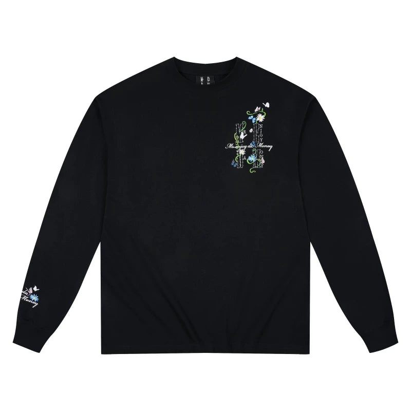 MEDM2025 new product butterfly vine round neck casual long sleeved T-shirt commuting simple couple base shirt top autumn