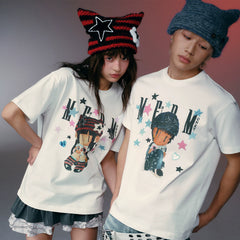 MEDMxNEWMASUS joint love letter print star pattern casual couple short sleeved summer round neck T-shirt trendy