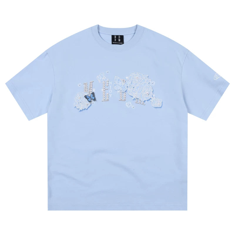 Hou Minghao's same MEDM lace short sleeved T-shirt with American hip-hop style, pure cotton TEE, unisex loose top