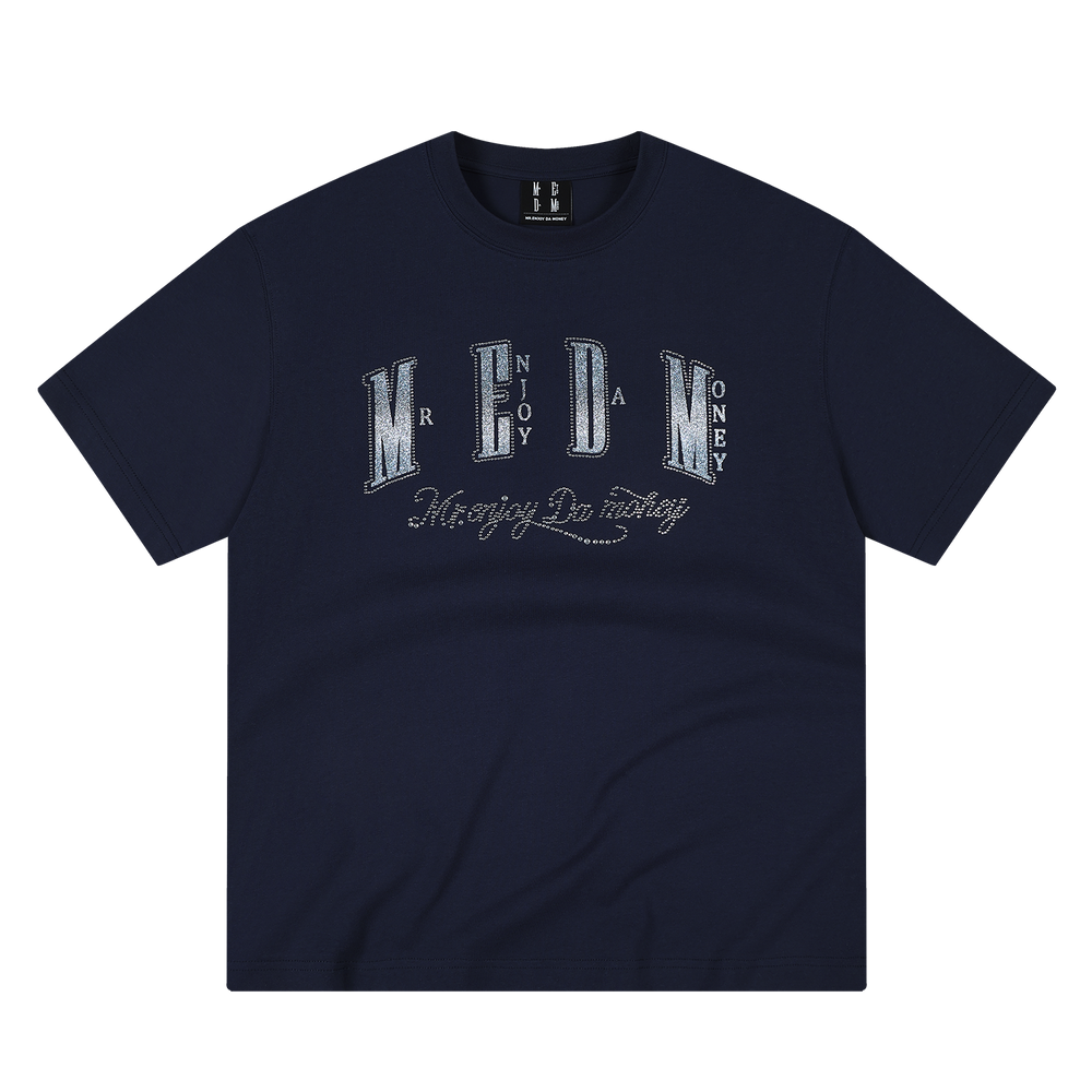 MEDM Sparkling Pink Printed Border Hot Diamond Logo Casual Round Neck Short Sleeve American High Street Cotton Loose Couple T-shirt