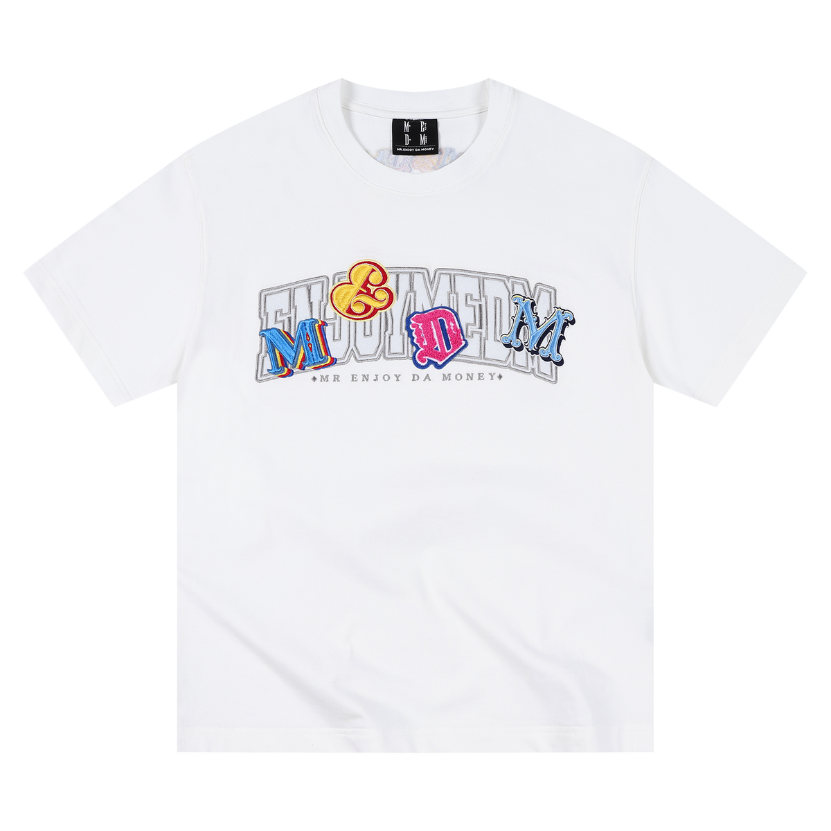 MEDM double-layer contrasting embroidered letters casual round neck T-shirt American retro unisex loose short sleeved summer