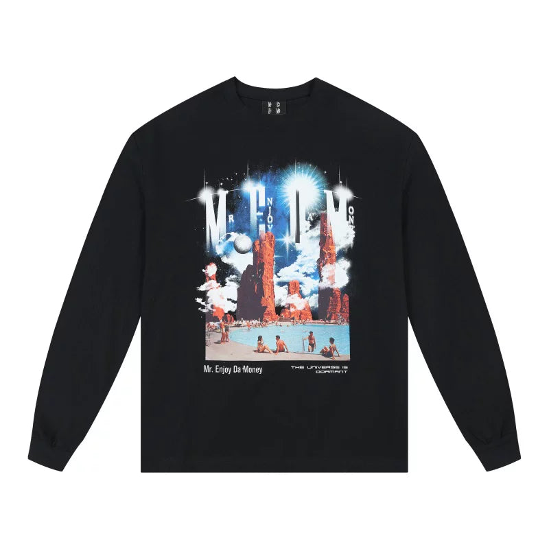 MEDM Sinking Fantasy Long sleeved T-shirt for Men in Spring and Autumn, American Hip Hop T-shirt for Women, Round Neck Casual Base Top
