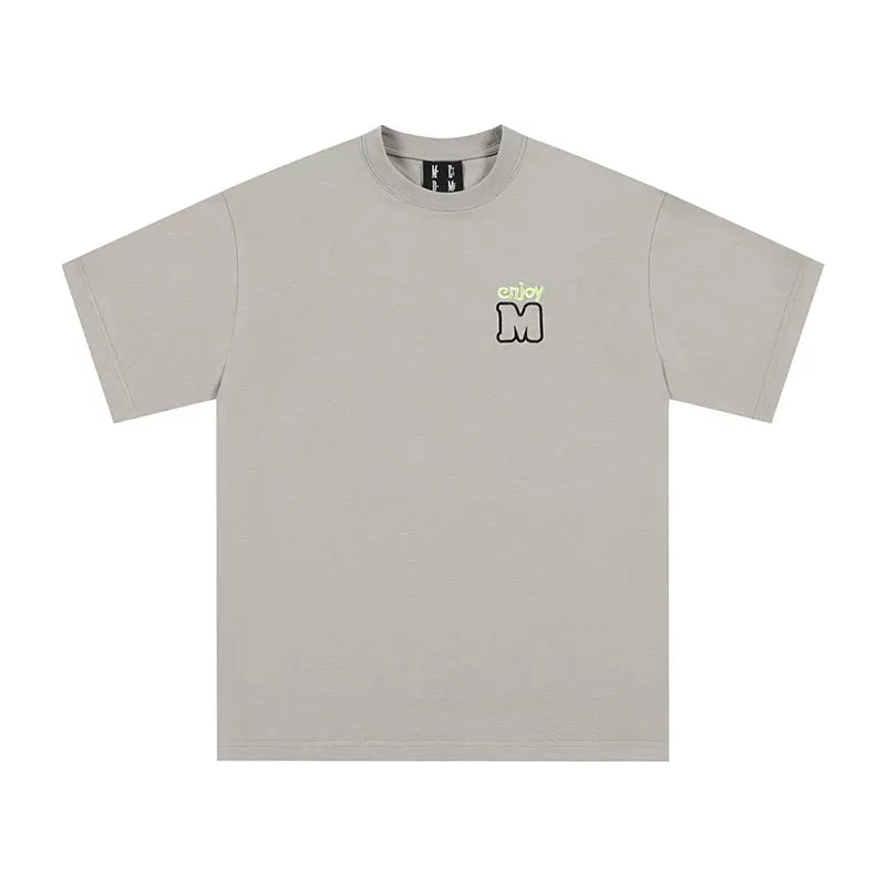 MEDM Summer Trendy Brand Color Match M Basic Short Sleeve T-shirt for Men, Versatile, Casual Couple, Loose Half Sleeve T-shirt for Women
