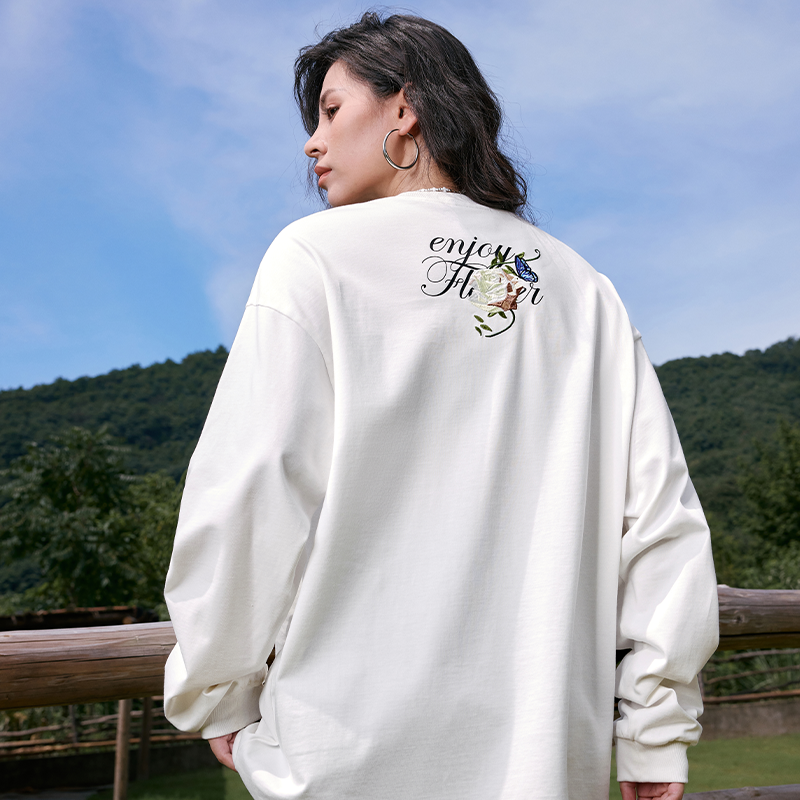 MEDM26SS Vine Origami Camellia Long Sleeve T-shirt for Men and Women Spring and Autumn Base Shirt, T-shirt, Loose Top Clothes