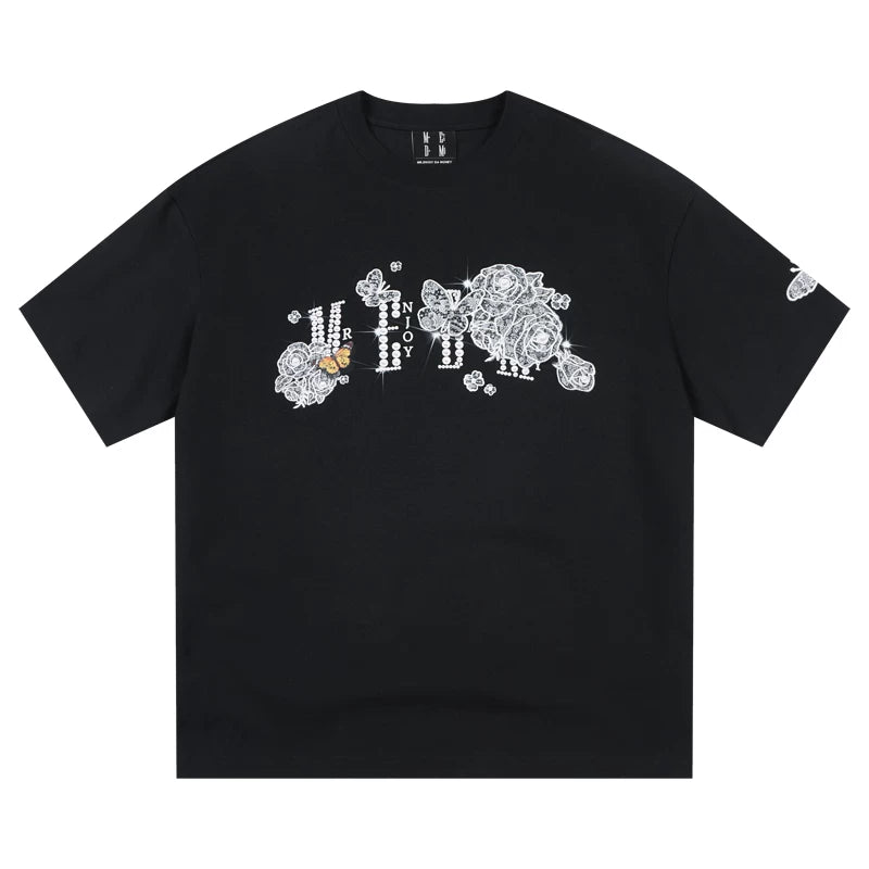 Hou Minghao's same MEDM lace short sleeved T-shirt with American hip-hop style, pure cotton TEE, unisex loose top