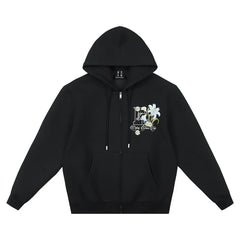 MEDM Floral Embroidery Air Layer Zip-Up Hoodie