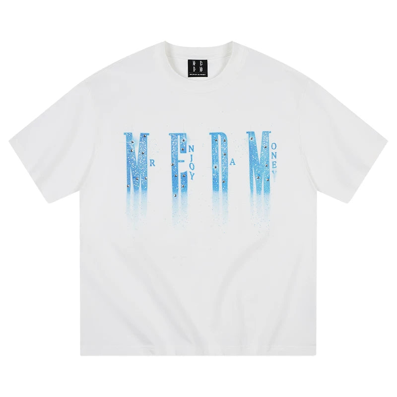 MEDM26SSLOGO Flash Hot Diamond Short Sleeve Men's High end Feeling Pi Shuai Trendy Brand Summer T-shirt Women's Retro T-shirt