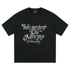 MEDM26SS pearl flower font summer short sleeved T-shirt for men and women, couple style American loose top T-shirt tee