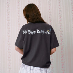 MEDM color rhinestone washed puppy print casual round neck short sleeved American retro heavy-duty loose T-shirt