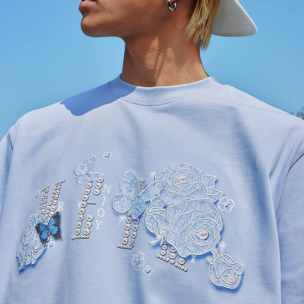 Hou Minghao's same MEDM lace short sleeved T-shirt with American hip-hop style, pure cotton TEE, unisex loose top