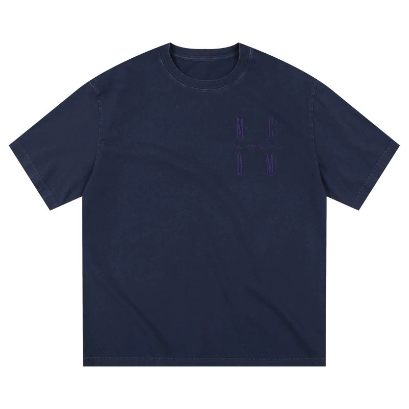 MEDM26SS basic four character logo washed short sleeved T-shirt for men and women, trendy brand American retro casual T-shirt
