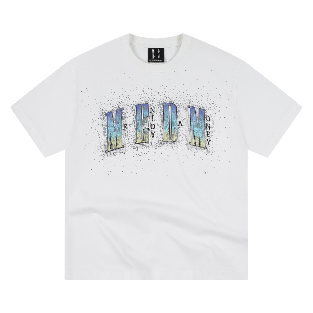 MEDM new gradient logo with diamond print casual round neck T-shirt for summer street glitter loose short sleeved men and women