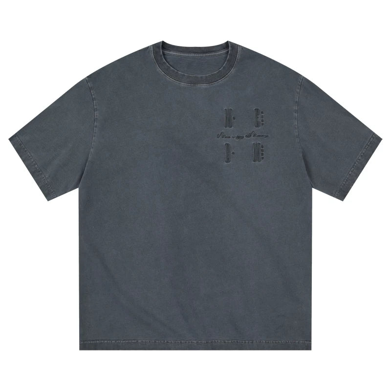 MEDM26SS basic four character logo washed short sleeved T-shirt for men and women, trendy brand American retro casual T-shirt