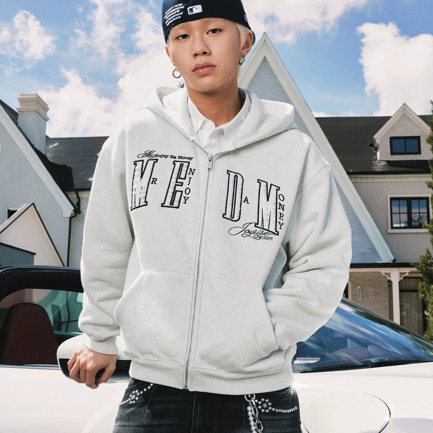 MEDM 26 New Pearl Letter Casual Zipper Hoodie Spring and Autumn American Plush Couple Hoodie Hoodie Sweatshirt