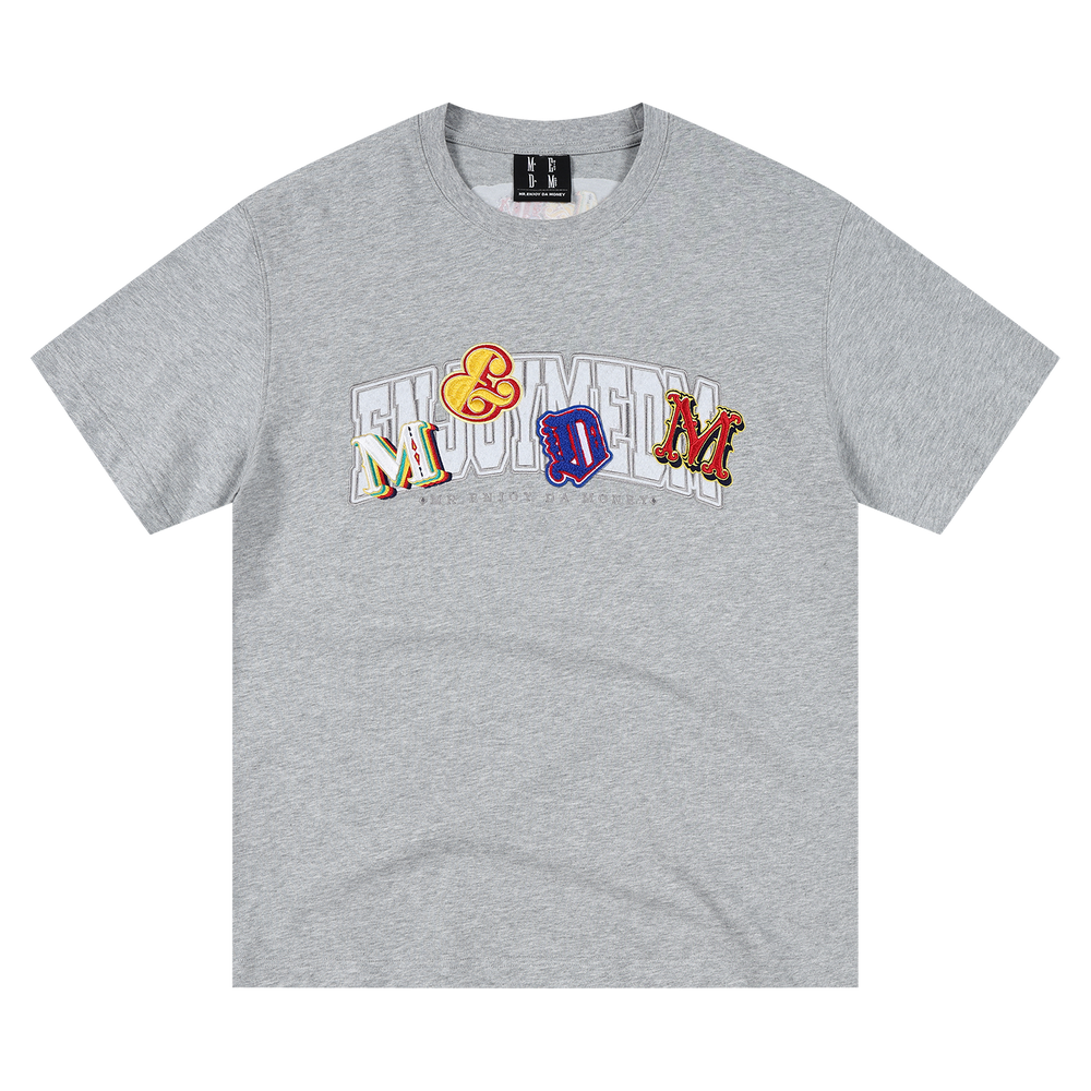MEDM double-layer contrasting embroidered letters casual round neck T-shirt American retro unisex loose short sleeved summer