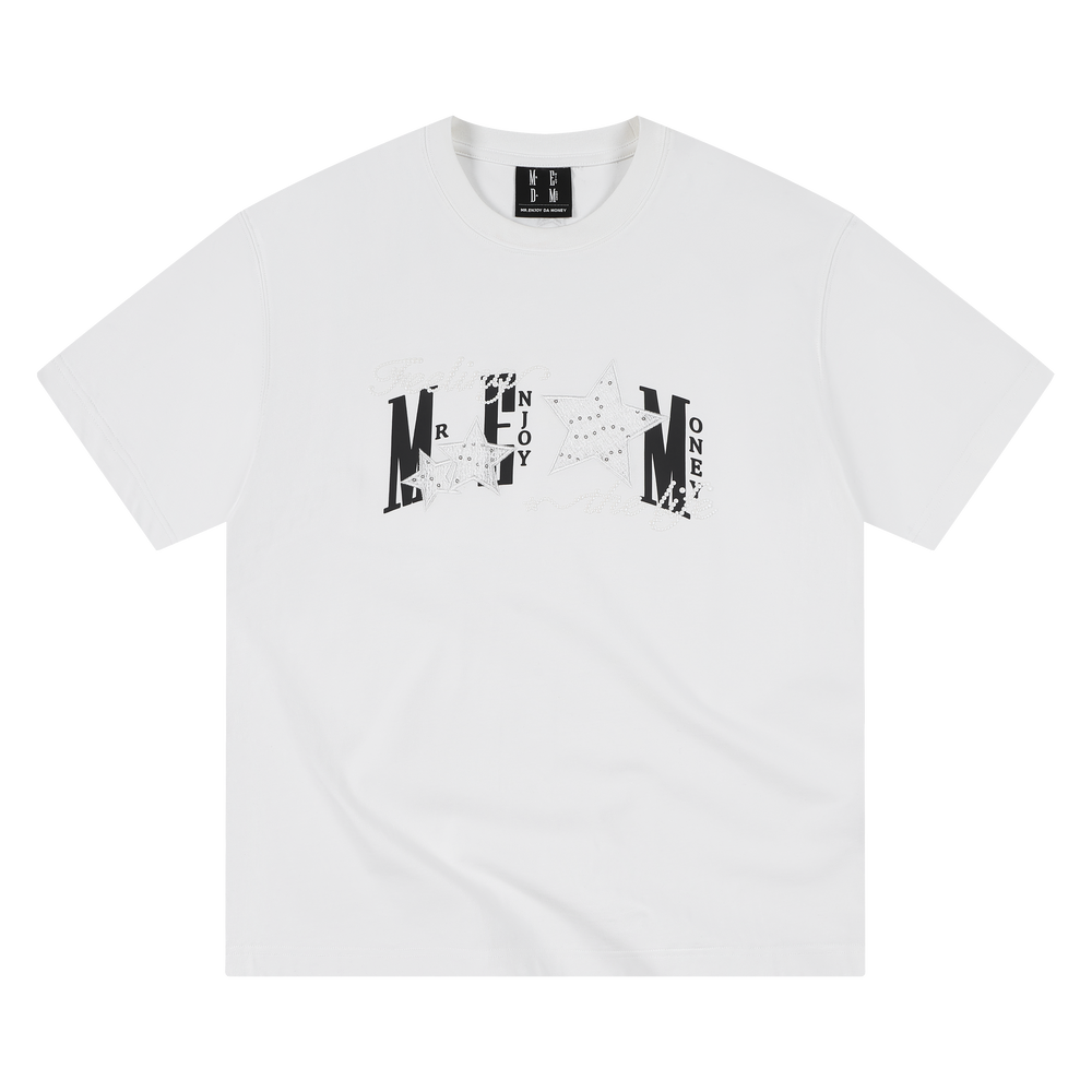 MEDM Little Fragrance Star Patch Cloth Letter Printed Casual Round Neck T-shirt American Street Versatile Cotton Couple Short Sleeve