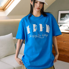 Luzhuo Same Style MEDM Small Fragrance Patch Cloth Pearl Letter Short Sleeve T-shirt Men's and Women's American Loose Couple Top T
