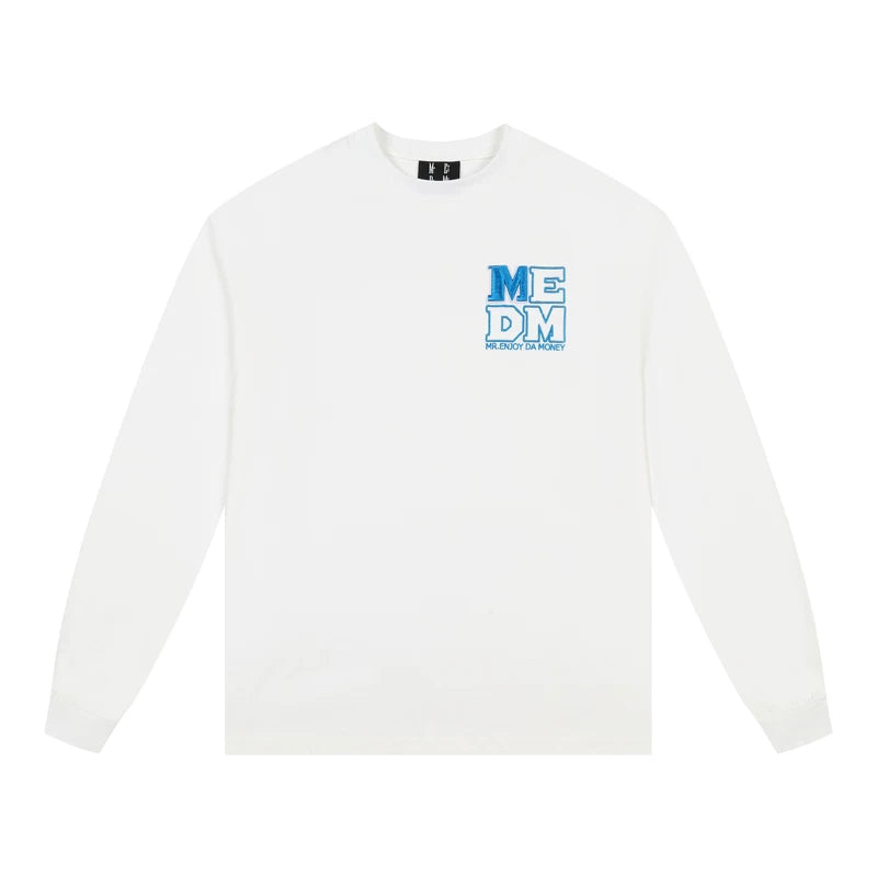 MEDM Emblem Embroidered Alphabet Basic Long Sleeve T-shirt Spring and Autumn Round Neck Loose Spring and Autumn Versatile Couple Trendy Tee
