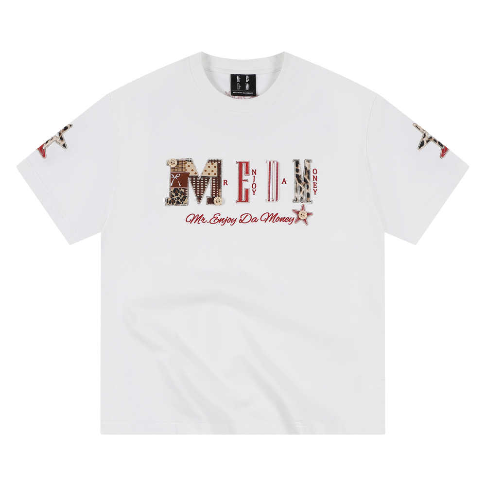 MEDM leather leopard print collage large logo casual round neck short sleeved American retro style loose couple T-shirt summer