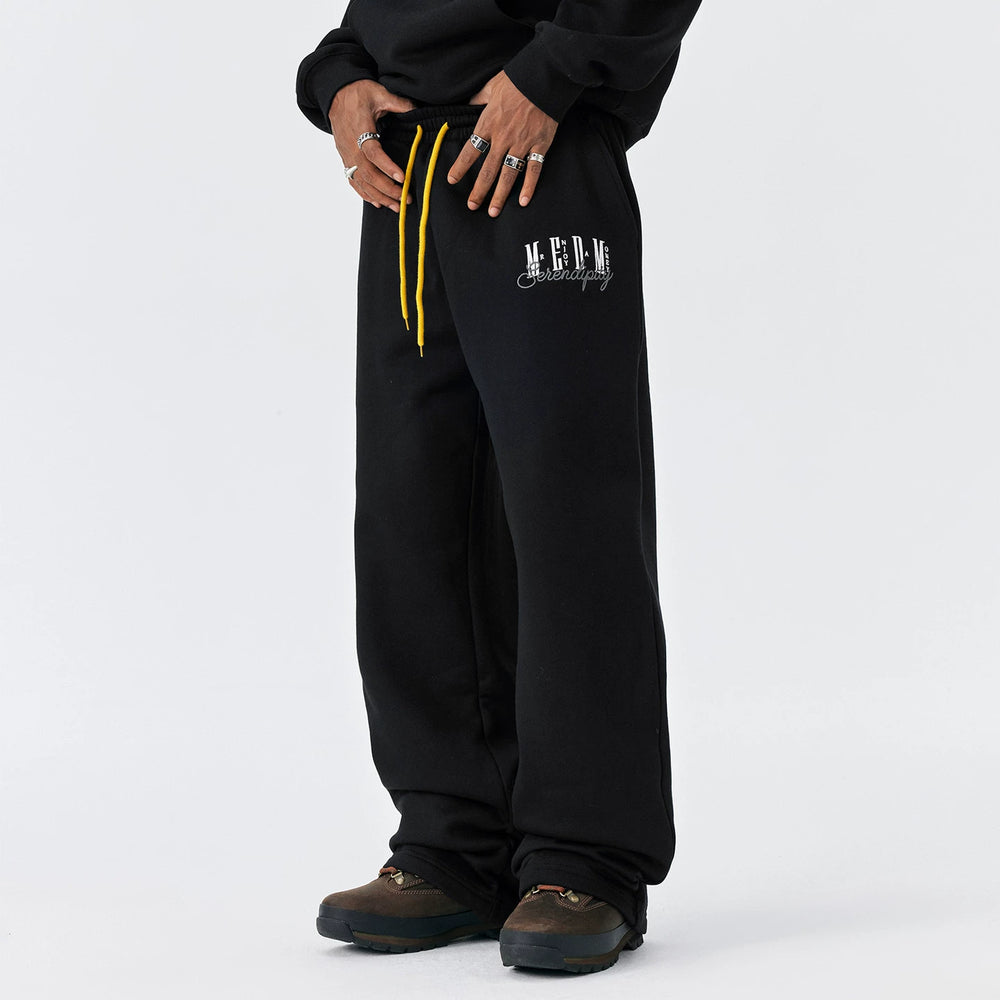 MEDM American basic font loose straight leg sweatpants with spring and autumn velvet drawstring for men and women's casual sports pants