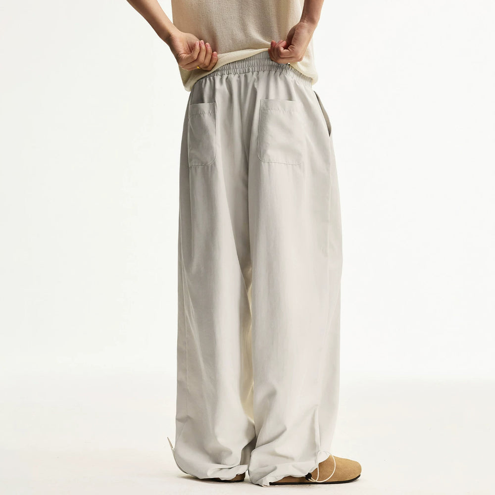 MEDM solid color simple wide leg casual loose straight tube paratrooper pants with side drawstring versatile commuting floor pants for men