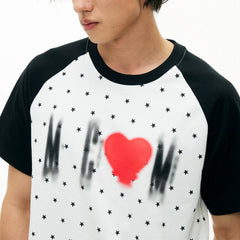 MEDM Large Body Full of Star Shadow Logo Love Printed Casual Shoulder Short Sleeve Trendy Brand Loose Couple T-shirt