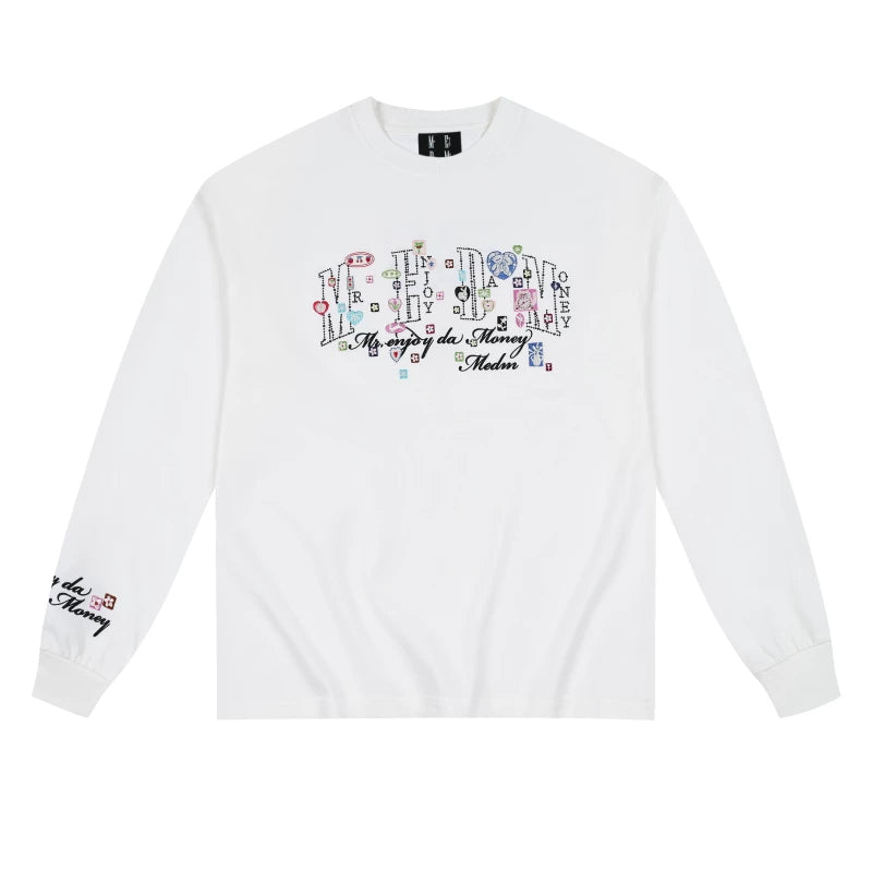 MEDM Cute Cartoon ICON Printed Casual Round Neck Long Sleeve T-shirt Cotton Loose Couple Base Top Autumn