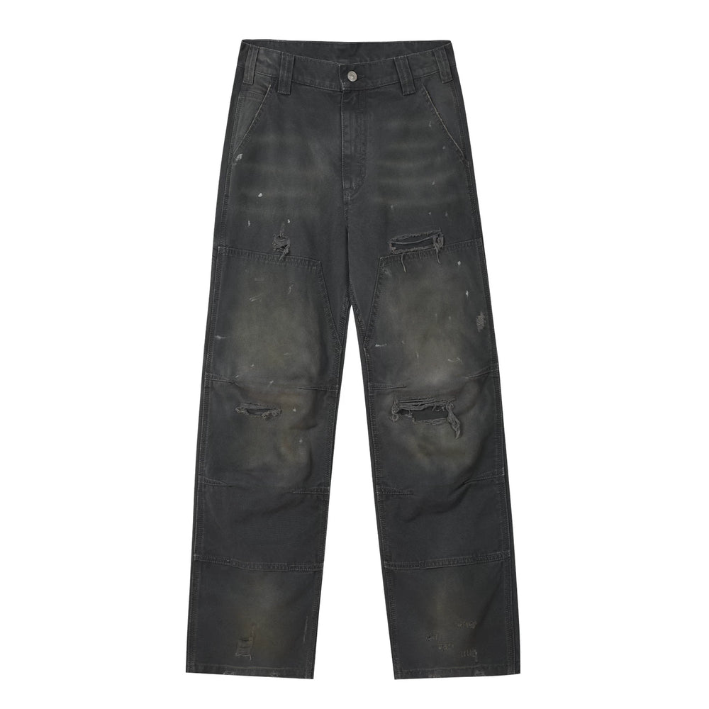 MEDM Spring and Autumn ripped washed casual zipper work pants with American street design sense, unisex straight leg pants