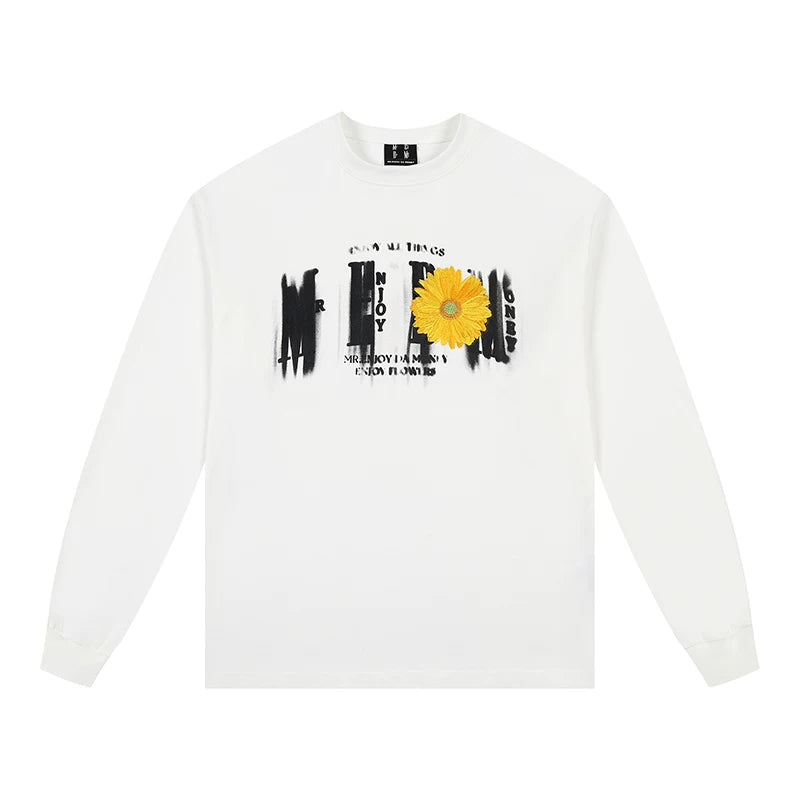 MEDM Phantom Flower Embroidery Long Sleeve T-shirt for Men, Autumn Loose Top, American Hip Hop Retro Casual T-shirt