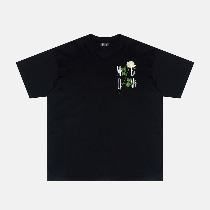 Hou Minghao's Rose 3D Embroidered Short Sleeve T-shirt MEDM American Street Loose Edition Cotton Short Sleeve