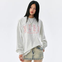 MEDM small flower embroidered logo round neck casual long sleeved T-shirt American simple and versatile couple loose top for autumn and winter