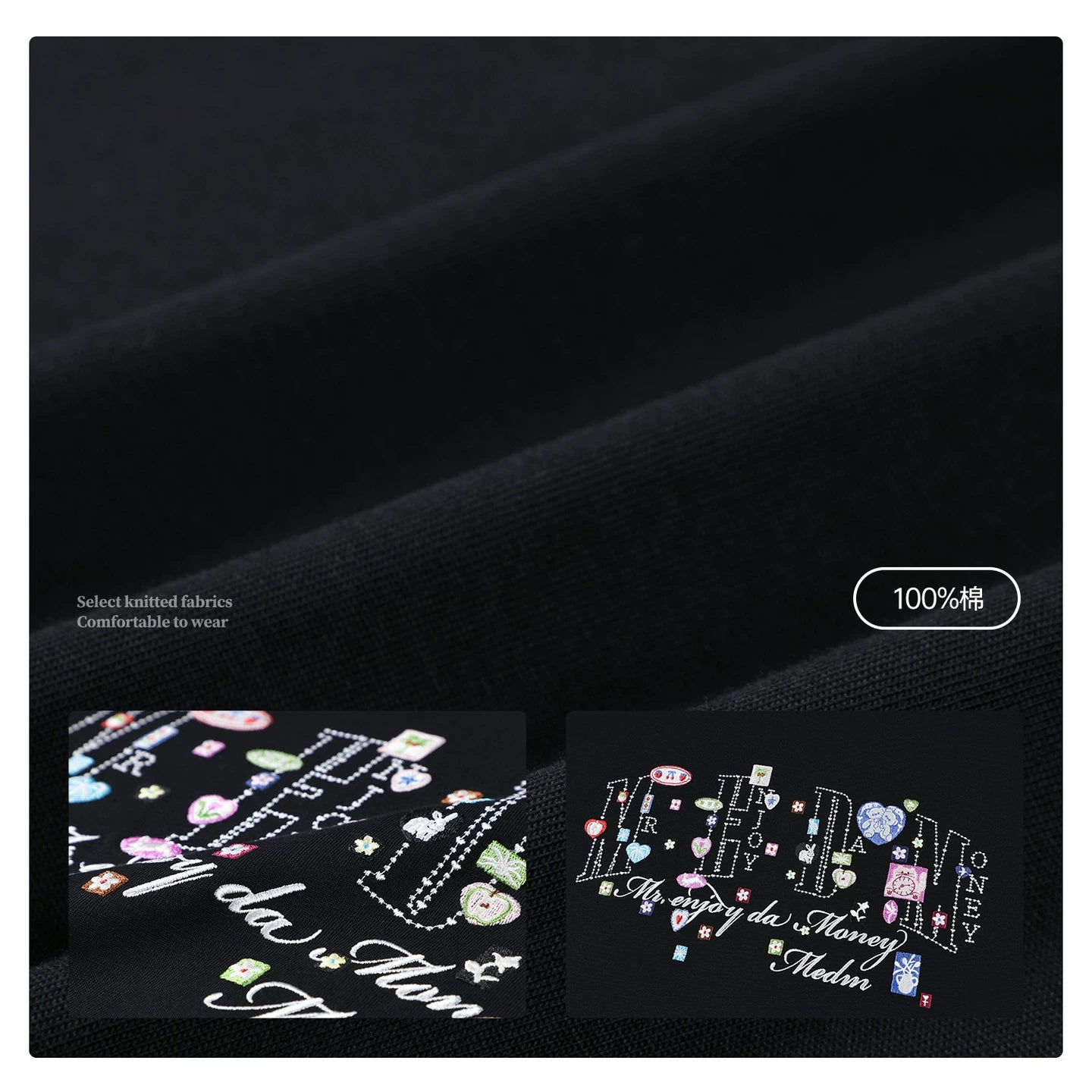 MEDM Cute Cartoon ICON Printed Casual Round Neck Long Sleeve T-shirt Cotton Loose Couple Base Top Autumn