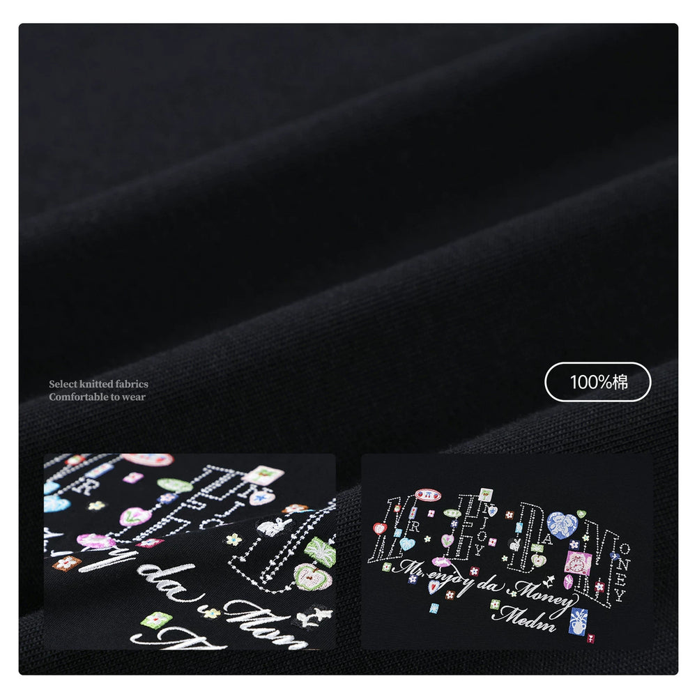 MEDM Cute Cartoon ICON Printed Casual Round Neck Long Sleeve T-shirt Cotton Loose Couple Base Top Autumn