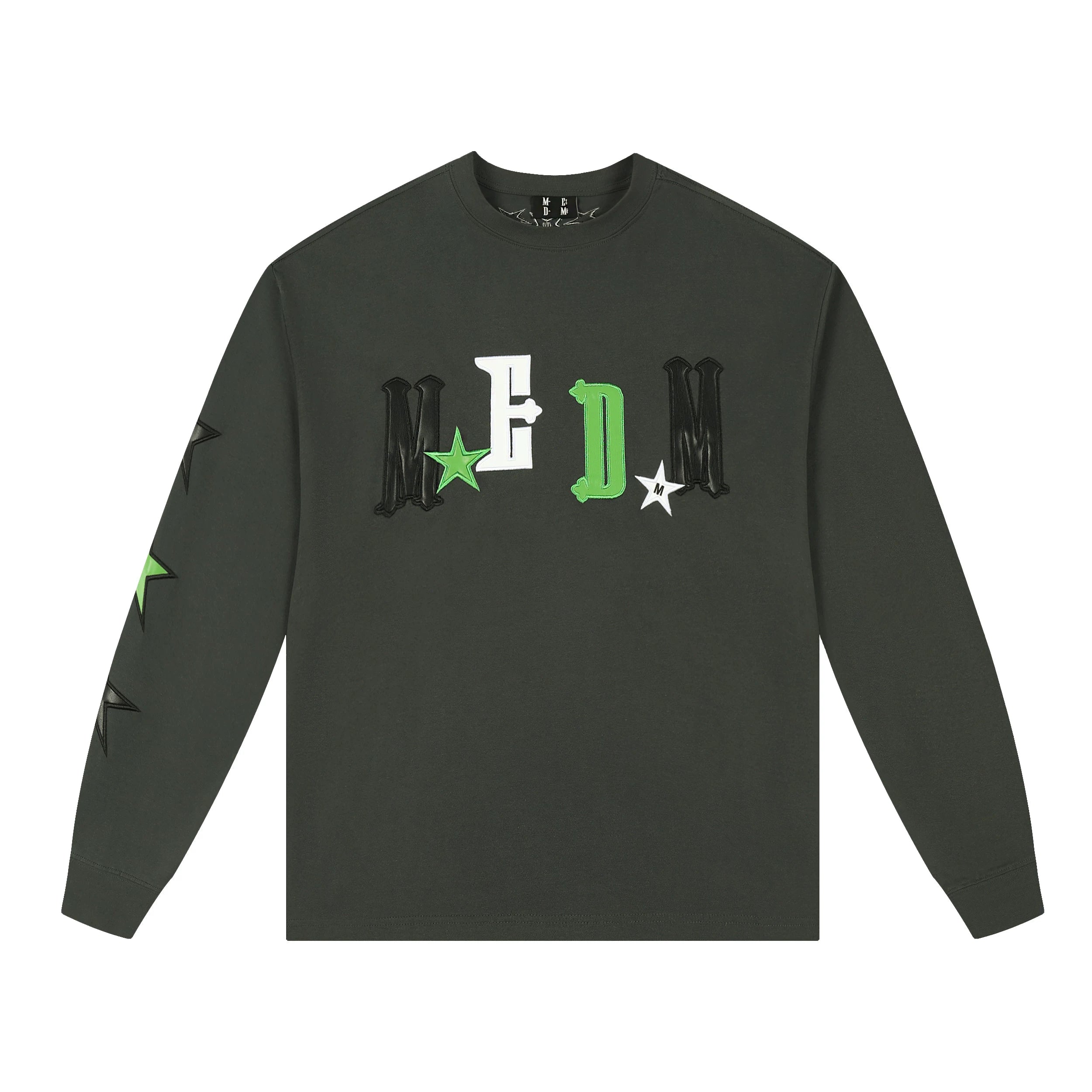 MEDM American Trendy Brand Star Sticky Leather Embroidered Long Sleeve T-shirt for Men in Spring and Autumn, with a niche design and loose casual T-shirt