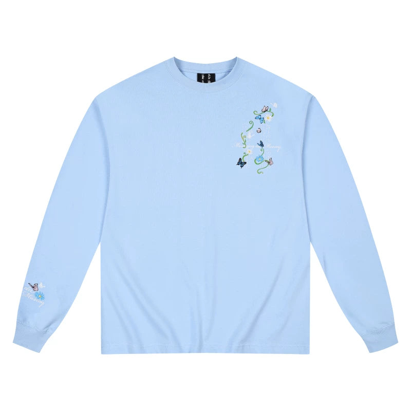 MEDM2025 new product butterfly vine round neck casual long sleeved T-shirt commuting simple couple base shirt top autumn