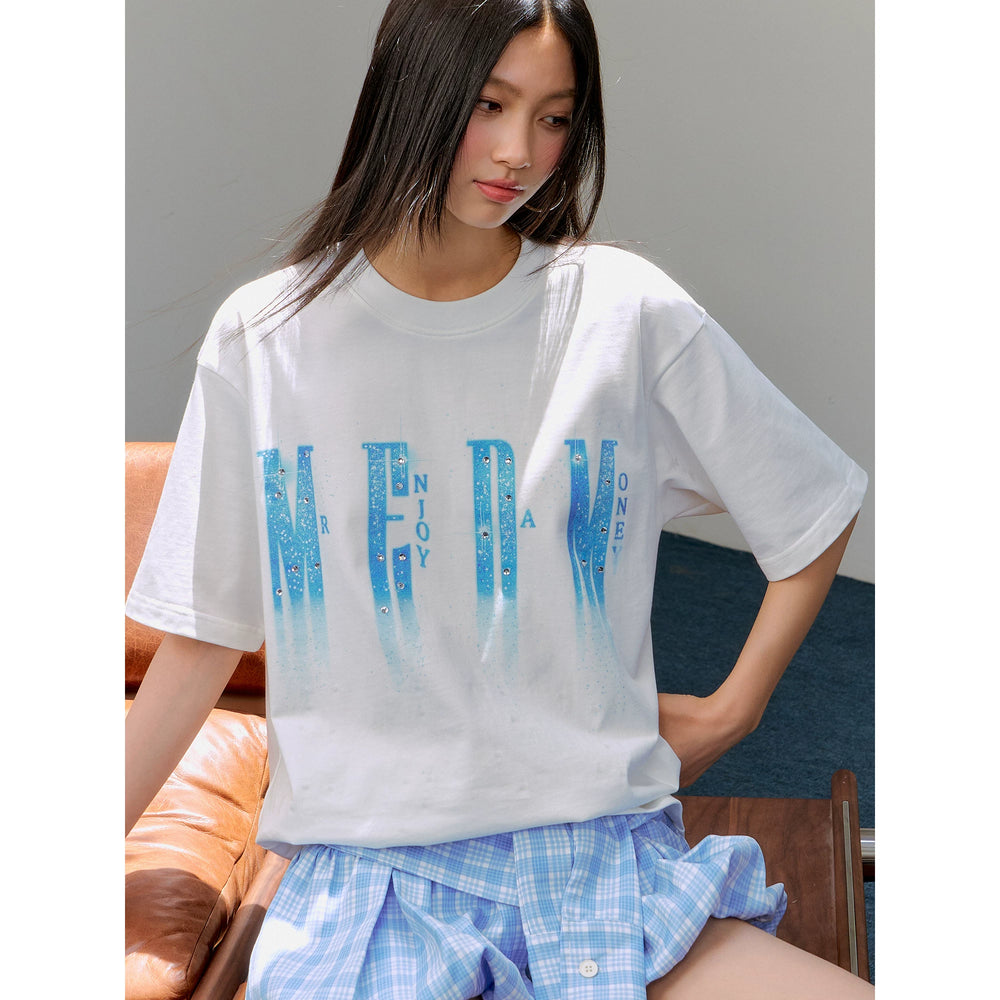 MEDM26SSLOGO Flash Hot Diamond Short Sleeve Men's High end Feeling Pi Shuai Trendy Brand Summer T-shirt Women's Retro T-shirt