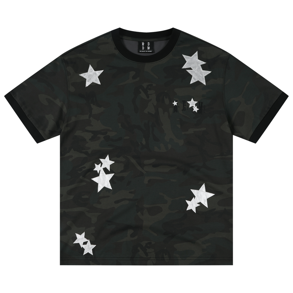 MEDM camouflage star lazy style logo embroidered loose round neck T-shirt street retro casual men's and women's short sleeved summer