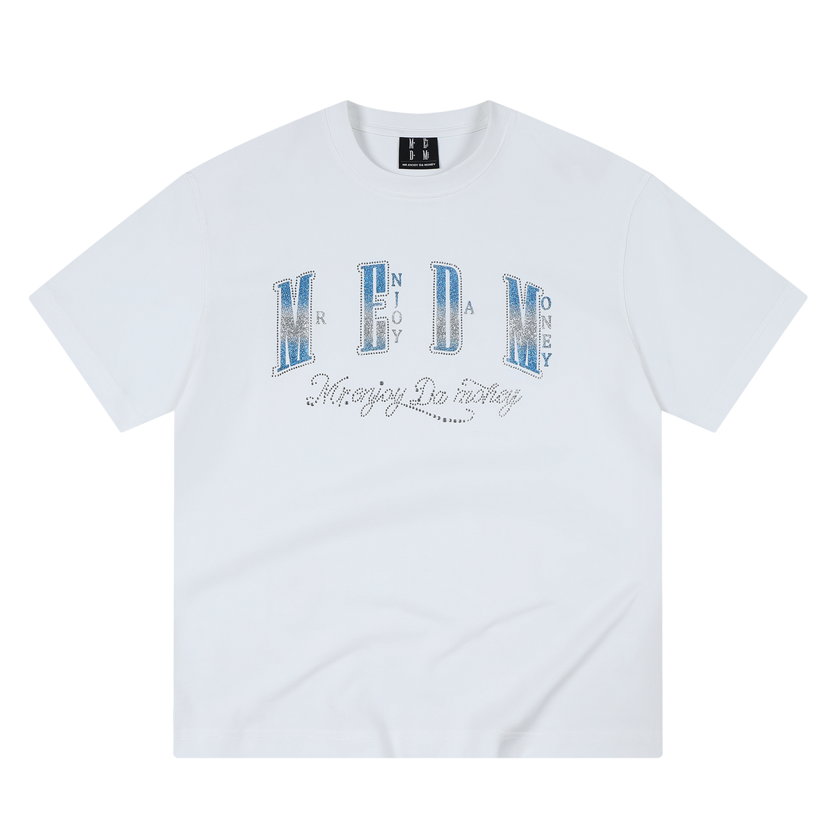 MEDM Sparkling Pink Printed Border Hot Diamond Logo Casual Round Neck Short Sleeve American High Street Cotton Loose Couple T-shirt