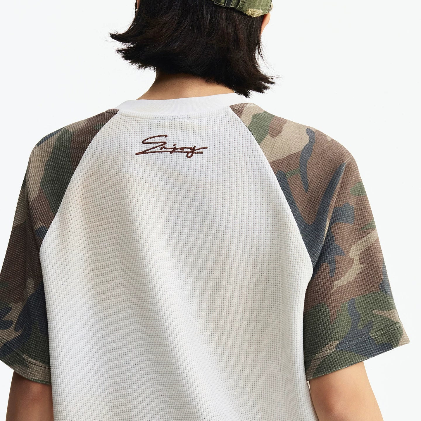MEDM Waffle Camouflage Patch Logo Shoulder Insertion Casual Round Neck Short Sleeve Retro Vintage Vintage Loose Men's and Women's T-shirt Summer
