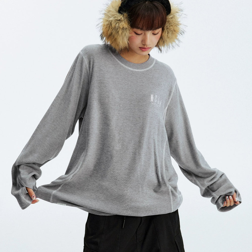 MEDM minimalist functional warm round neck casual long sleeved T-shirt for autumn and winter American versatile couple loose inner top