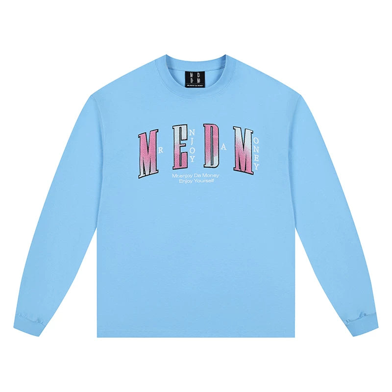 MEDM toothbrush embroidered seal long sleeved T-shirt for men's autumn loose top for women's American hip-hop couple casual T-shirt