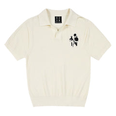 MEDM26SS solid color embroidered rose pattern short sleeved knitted polo shirt, vintage style casual half sleeved T-shirt for men