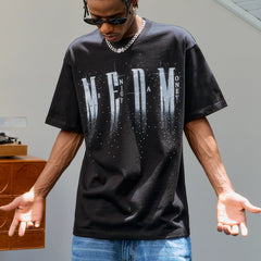 MEDM26SSLOGO Flash Hot Diamond Short Sleeve Men's High end Feeling Pi Shuai Trendy Brand Summer T-shirt Women's Retro T-shirt