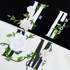 MEDM 3D Embroidered Camellia Short sleeved T-shirt Men's Summer Loose Couple Top Round Neck Half Sleeve Trendy Casual