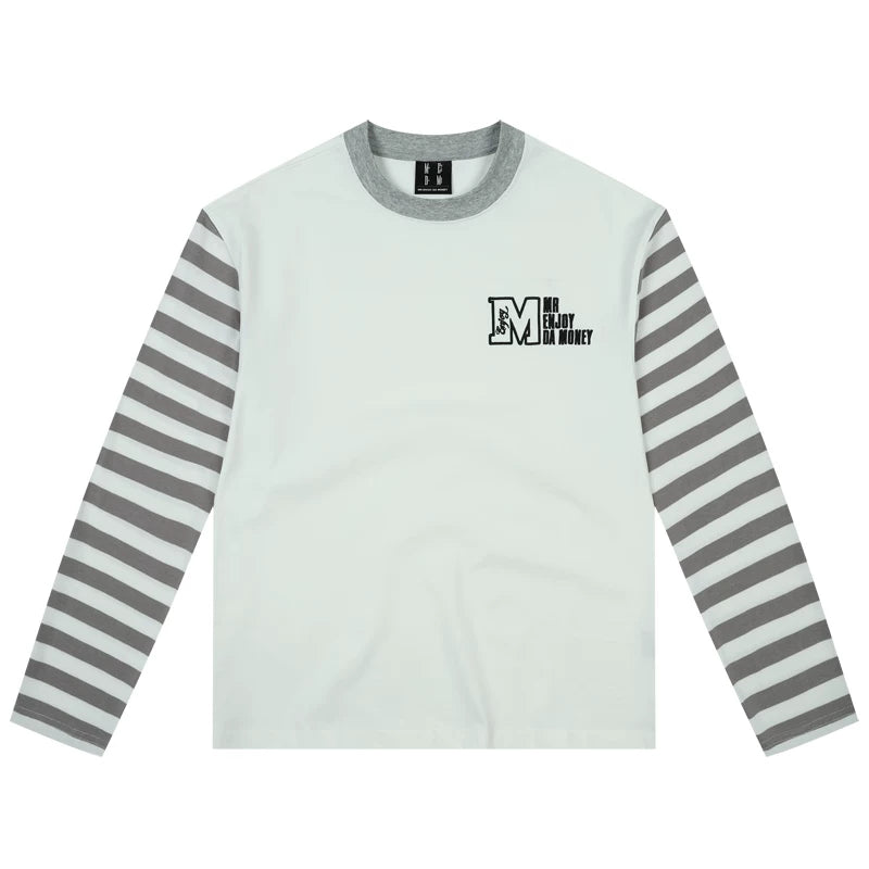 MEDM American retro long sleeved T-shirt with contrasting collar, trendy top for both men and women, loose T-shirt for spring 2025, new T-shirt for youth and fashion, spliced T-shirt