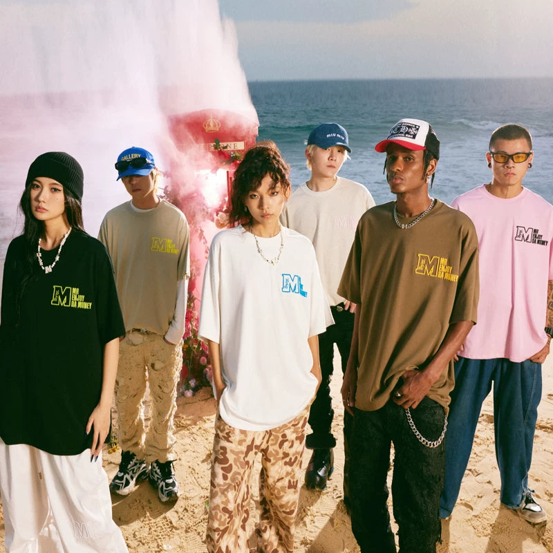MEDM Trendy Brand Basic Short sleeved T-shirt Unisex Summer American Loose Vintage 5/ Sleeve T-shirt