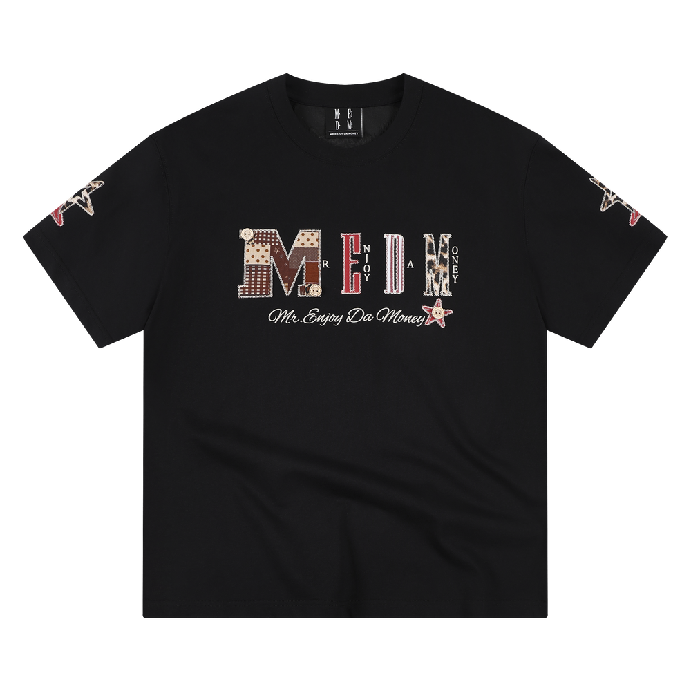 MEDM leather leopard print collage large logo casual round neck short sleeved American retro style loose couple T-shirt summer
