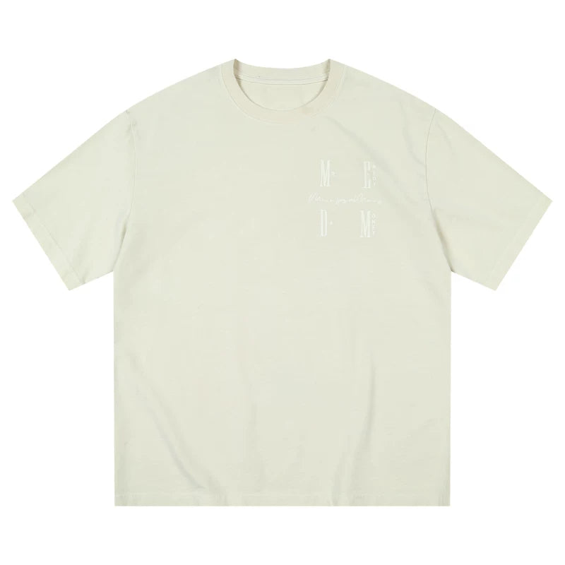 MEDM26SS basic four character logo washed short sleeved T-shirt for men and women, trendy brand American retro casual T-shirt
