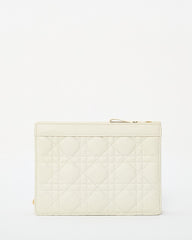 Dior White Calfskin Cannage Leather Caro Zipped Every Dior Pouch With Chain GHW