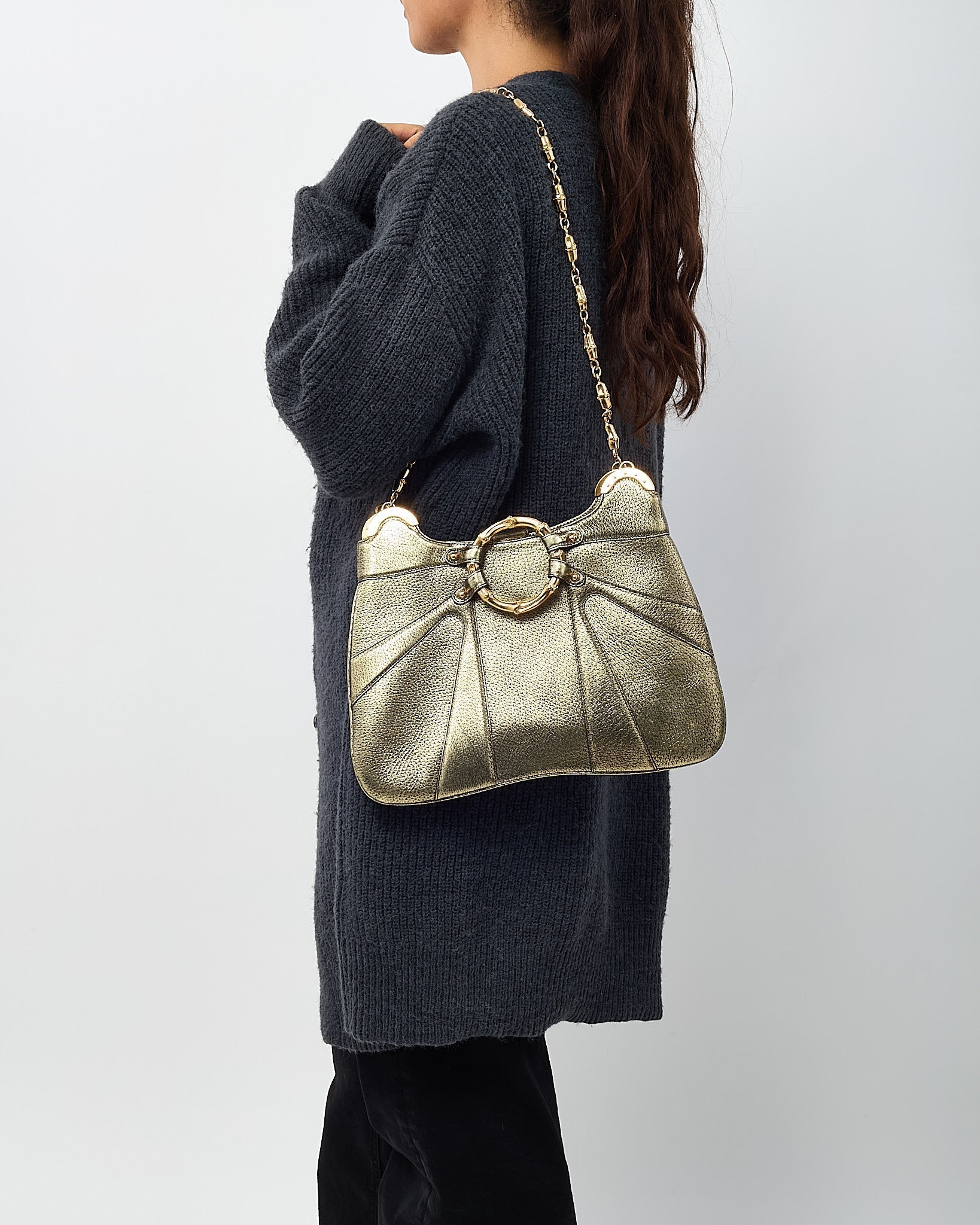 Gucci by Tom Ford Limited Edition Gold Leather Bamboo Chain Shoulder Bag
